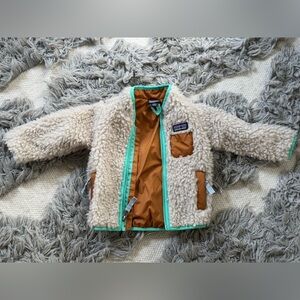 Patagonia - Cream and Brown and Green Fleece Jacket - 3-6M